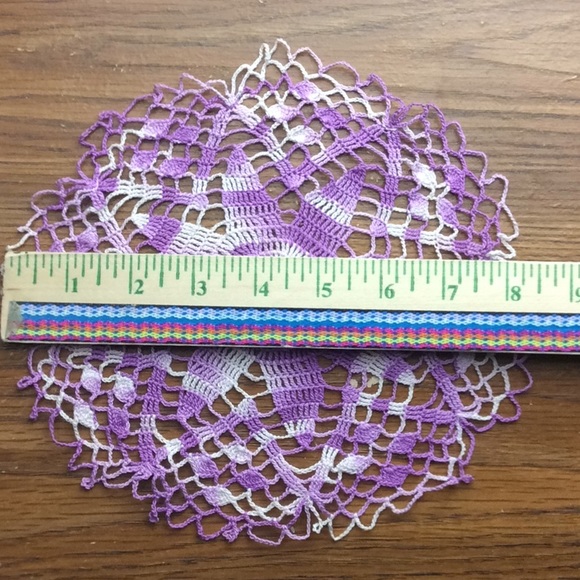 Purple & White 8 Point Star Vintage Crocheted Doily 8” Round - Picture 5 of 5